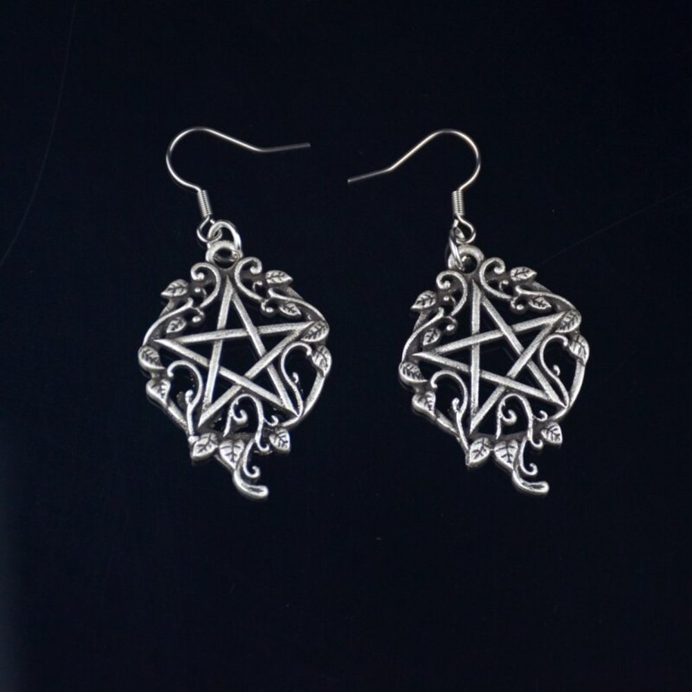 Pentagram Earrings, Ivy Pentagram Earrings, Pagan Earrings, Witch Earrings